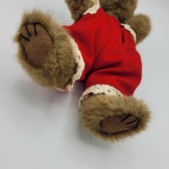 Vintage 1999 Boyd's Alexandra Collection Bear Red Overalls Hair Bow Eyelet Trim - Picture 6 of 8